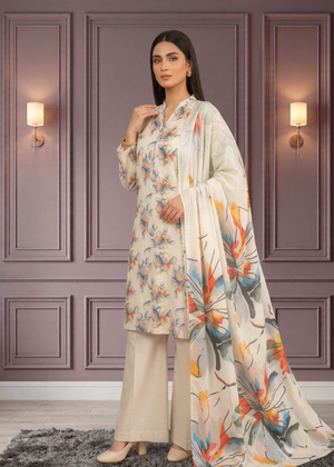 Off-White Digital Printed Lawn Kurta Set with Dupatta