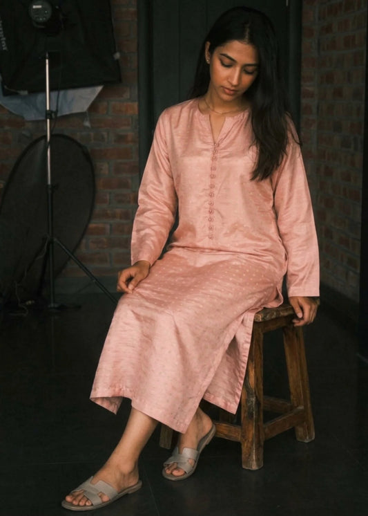 Peach Raw Silk Kurta with capri