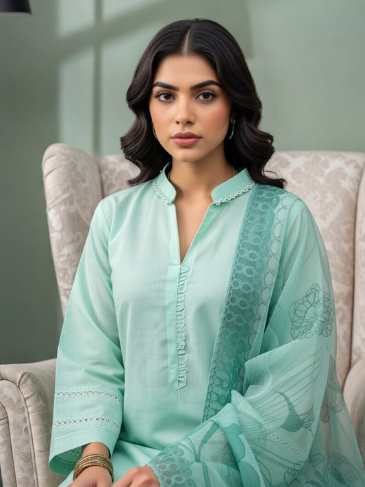Solid Suit with Monotone Floral Dupatta