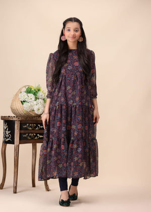 PURPLE FLORAL TIERED PISHWAS