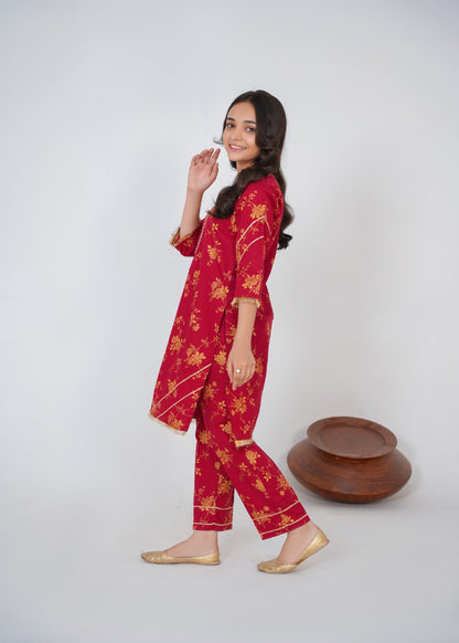 Maroon Printed Suit