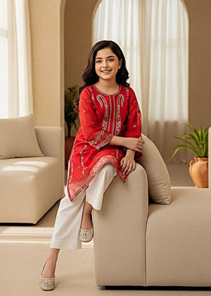 Festive Red Kurti with Intricate Embroidery