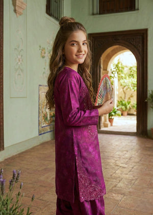 Girls Plum Embroidered Shalwar Kameez