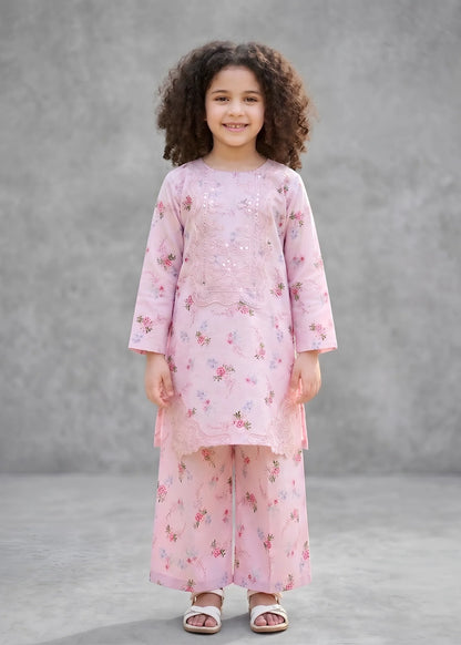 Girl Pink Floral Embroidered Kurta Set