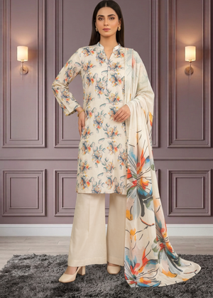 Off-White Digital Printed Lawn Kurta Set with Dupatta