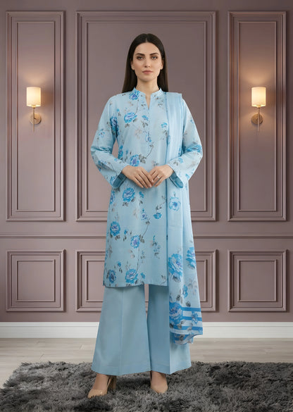 Light Blue Printed Lawn Kurta Set with Dupatta