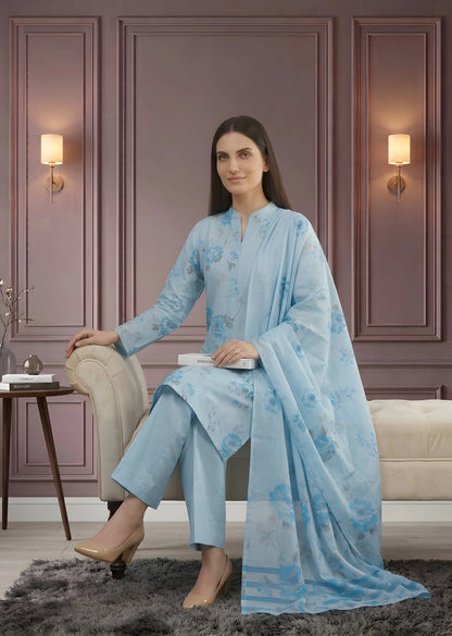 Light Blue Printed Lawn Kurta Set with Dupatta