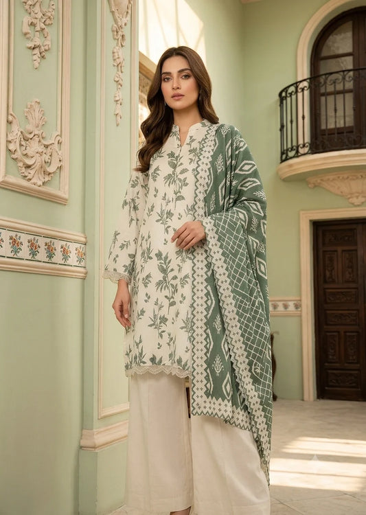 Off-White & Sage Green Printed Lawn Kurta Set