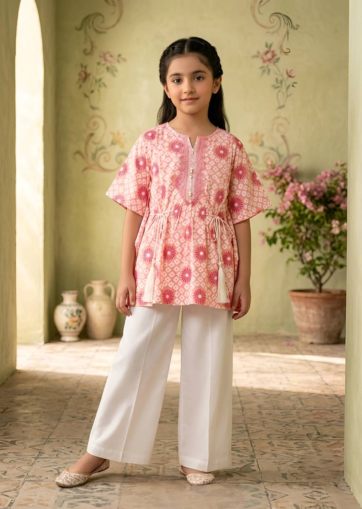 Pink Floral Printed Kaftan with Trouser