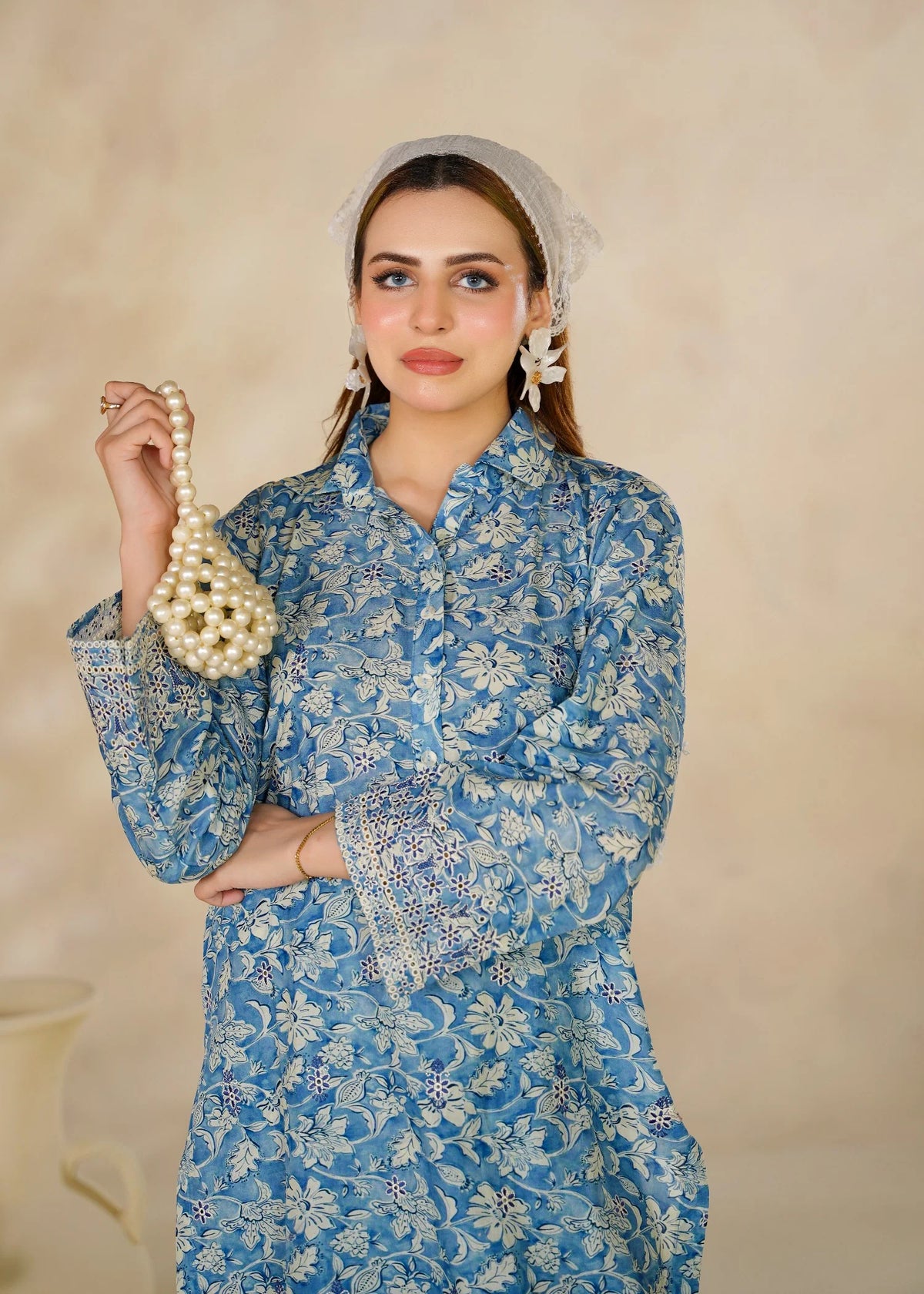 Blue Floral Printed 2-Piece Cotton Co-Ord Set