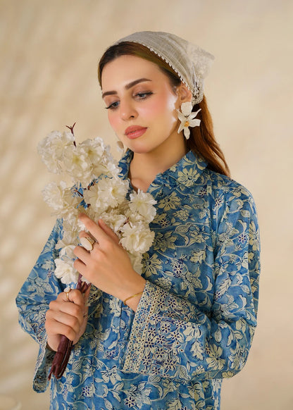 Blue Floral Printed 2-Piece Cotton Co-Ord Set