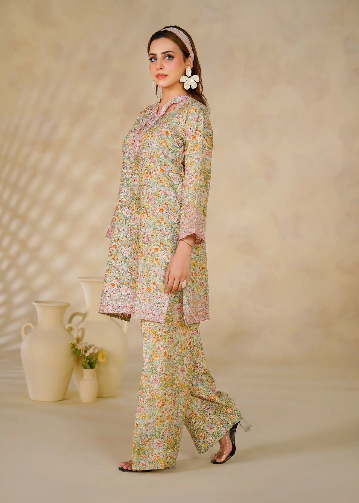 Floral Printed Lawn Kurta with Shalwar - 2 Piece Set
