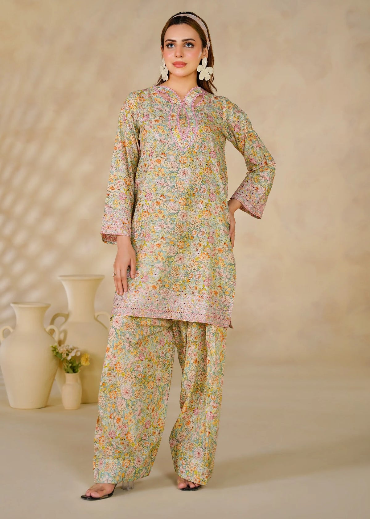 Floral Printed Lawn Kurta with Shalwar - 2 Piece Set