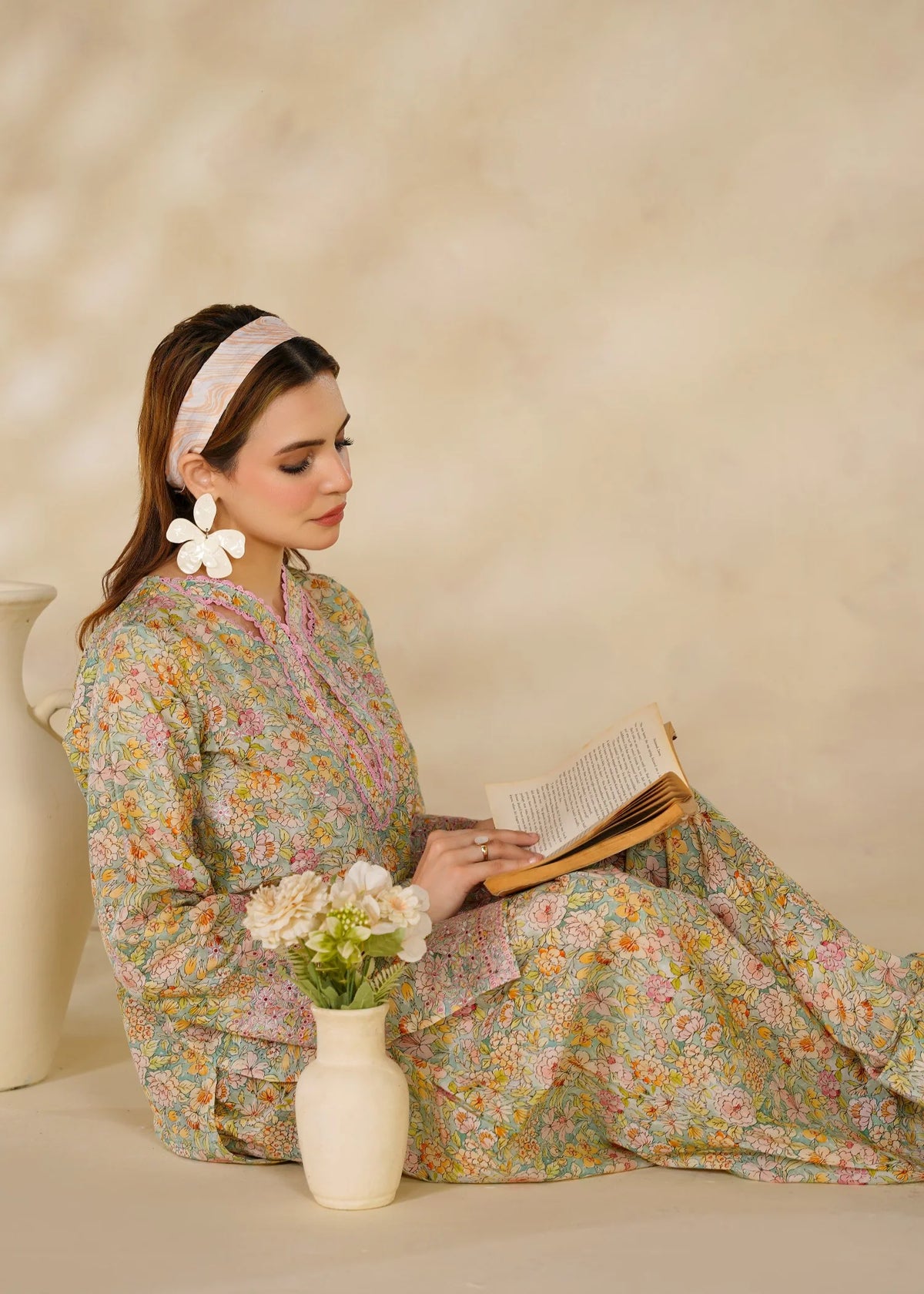 Floral Printed Lawn Kurta with Shalwar - 2 Piece Set