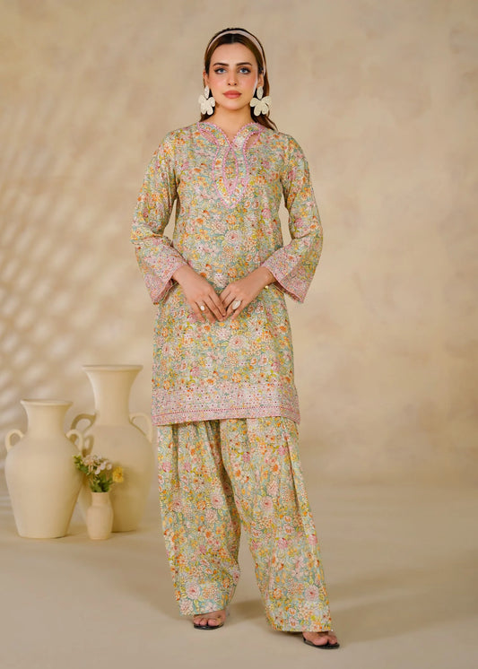 Floral Printed Lawn Kurta with Shalwar - 2 Piece Set