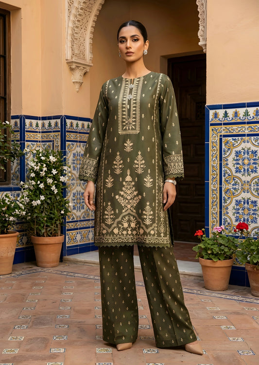 Olive Green Embroidered Cotton Kurta Set with Plazzo