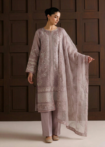 Lilac Organza Embroidered 3-Piece Kurta Set with Dupatta