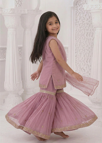 Kids Thistle Embroidered Gharara Suit with Dupatta