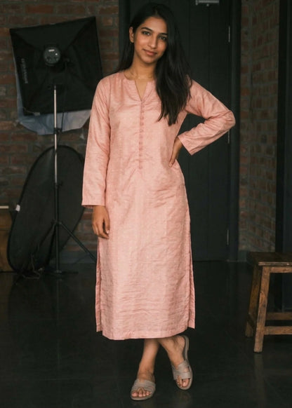 Peach Raw Silk Kurta with capri