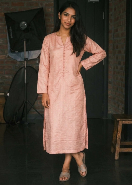 Peach Raw Silk Kurta with capri