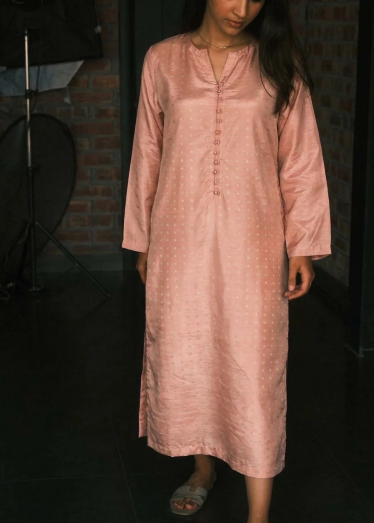 Peach Raw Silk Kurta with capri