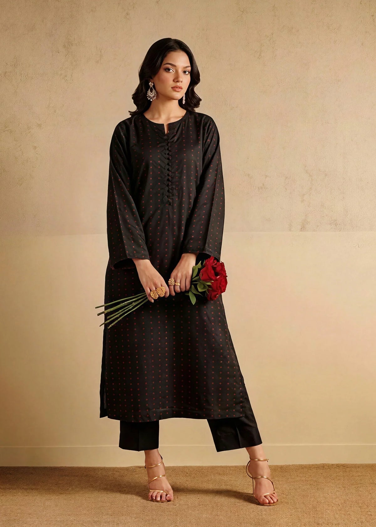 Black Raw Silk Kurta Set