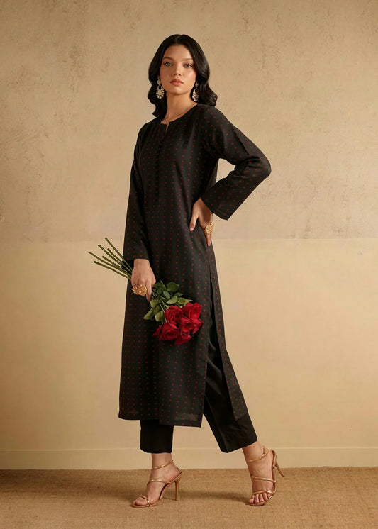 Black Raw Silk Kurta Set