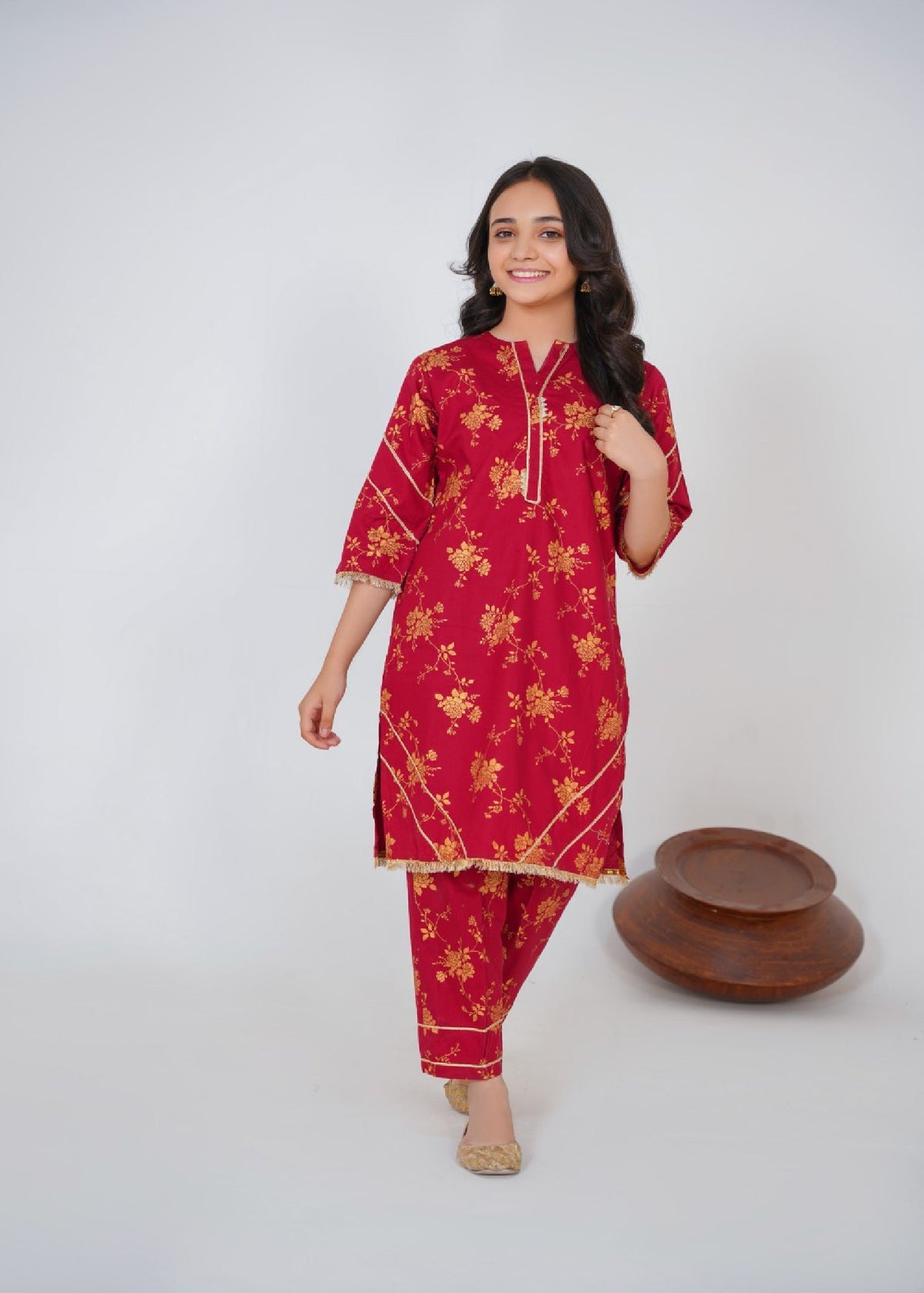 Maroon Printed Suit