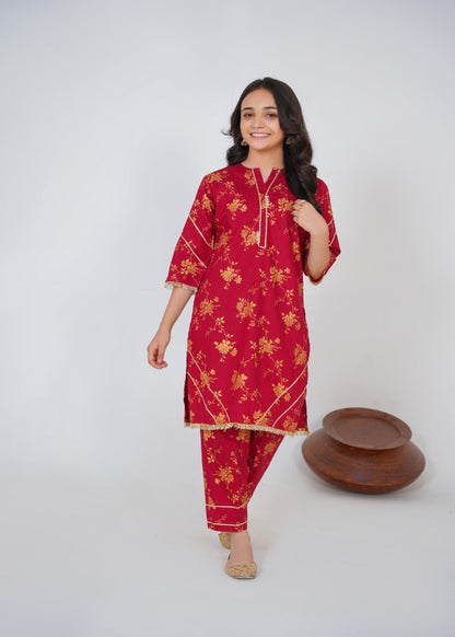 Maroon Printed Suit