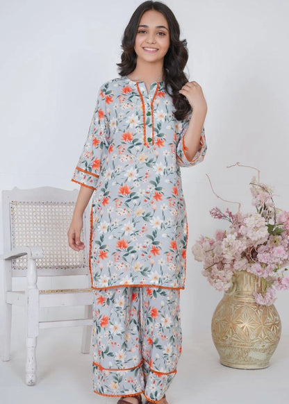 Gray Printed Girls Suit