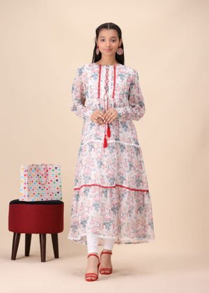 WHITE FLORAL TIERED PISHWAS