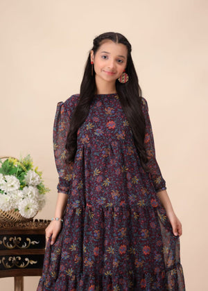 PURPLE FLORAL TIERED PISHWAS