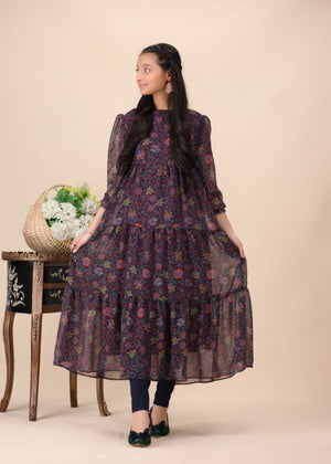 PURPLE FLORAL TIERED PISHWAS