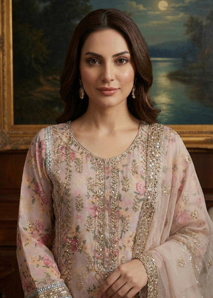 Beige & Rose Floral Ensemble