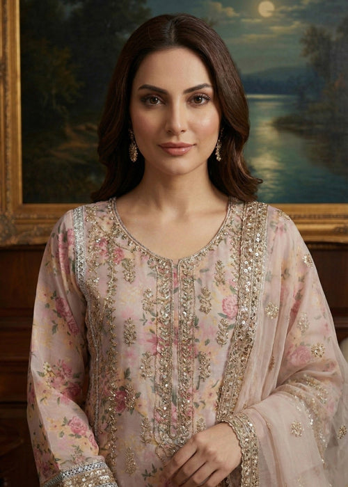 Beige & Rose Floral Ensemble