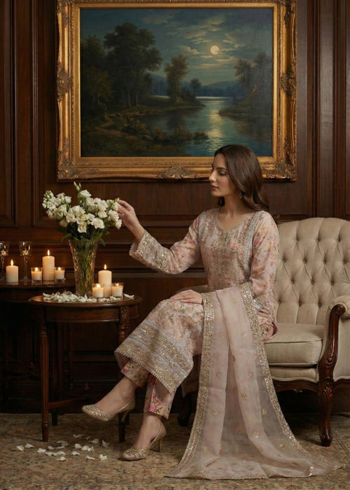 Beige & Rose Floral Ensemble